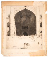 Marius Bauer, (Dutch, 1867-1932), A group of five works: Tent Bazaar, A Bazaar at Damascus, North Porch, Figures at Mosque Steps togeth