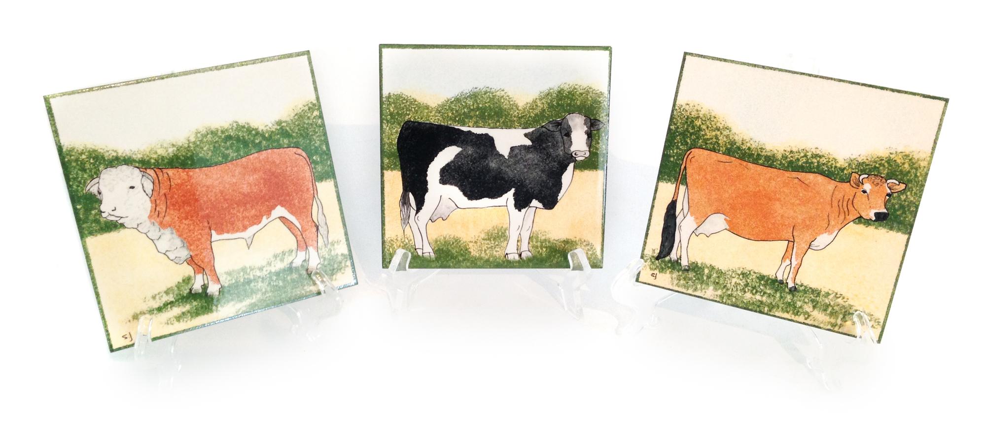 Eleven Hand Painted Ceramic Wall Tiles Height 6 x width 6 inches