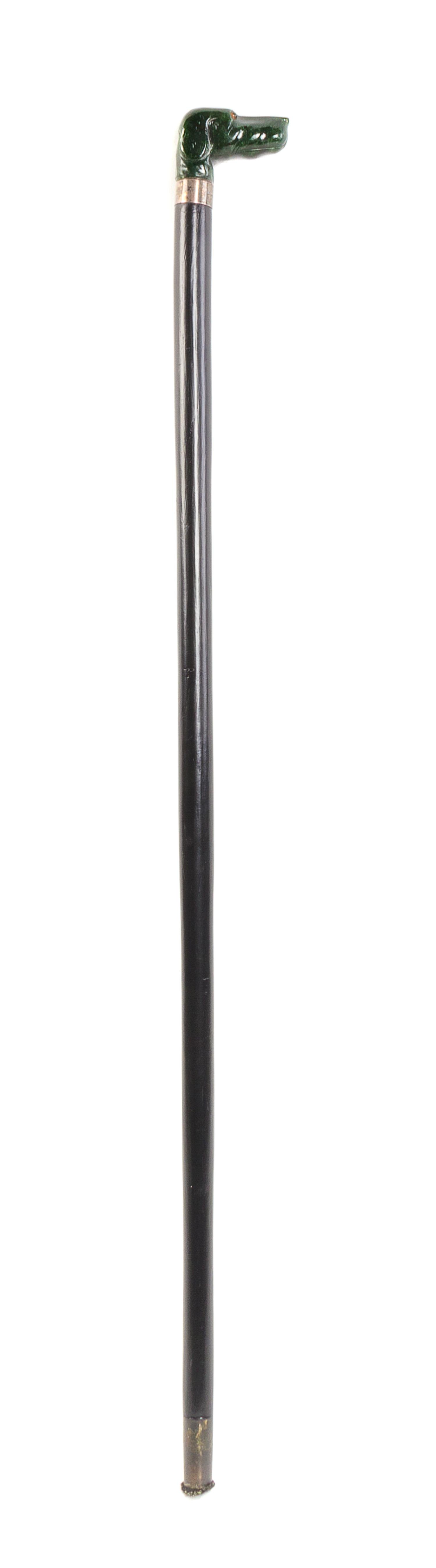 A Jade Handled Cane, Length of handle 2 1/2 x length overall 31 5/8 inches.