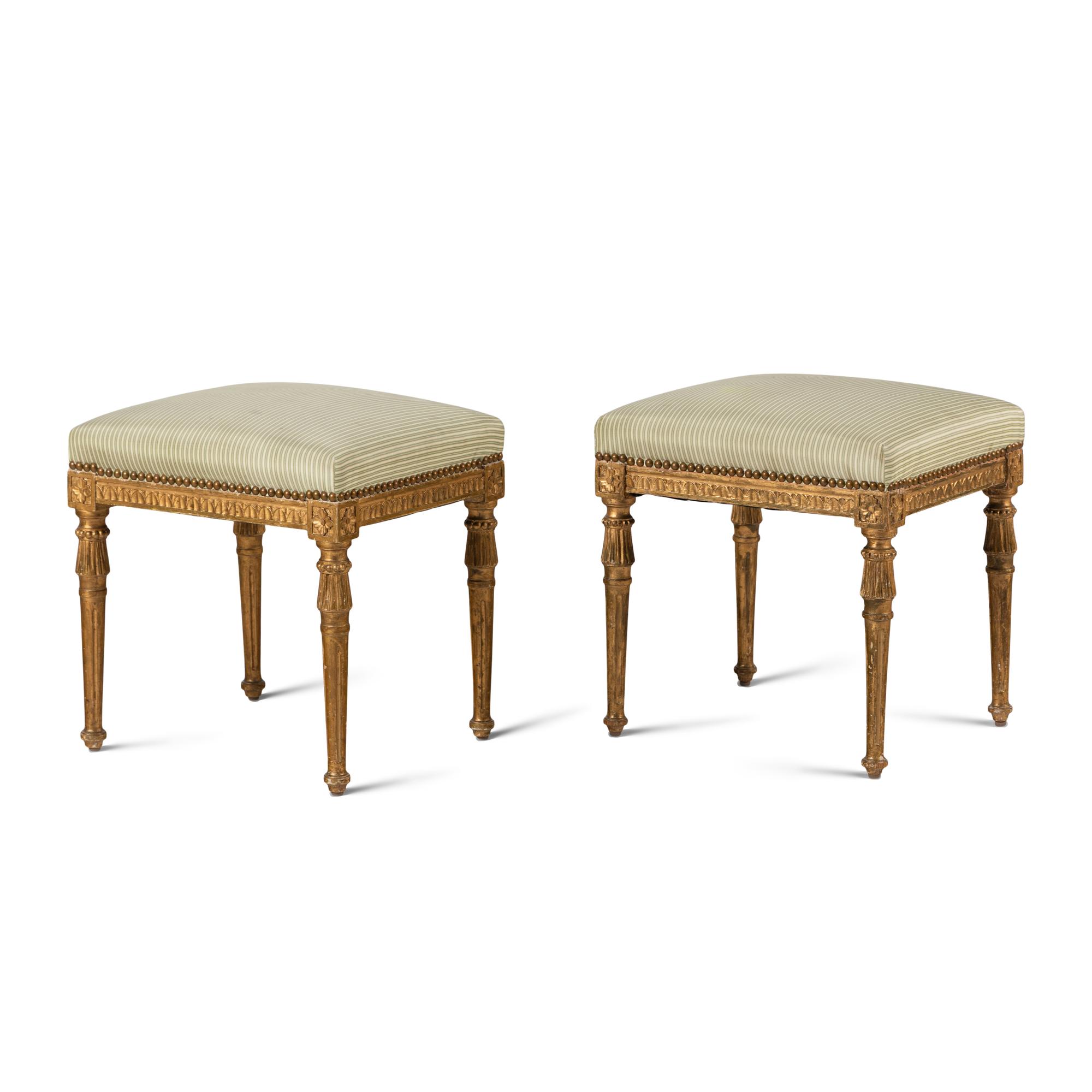 A Pair of Louis XVI Style Carved Giltwood Tabourets