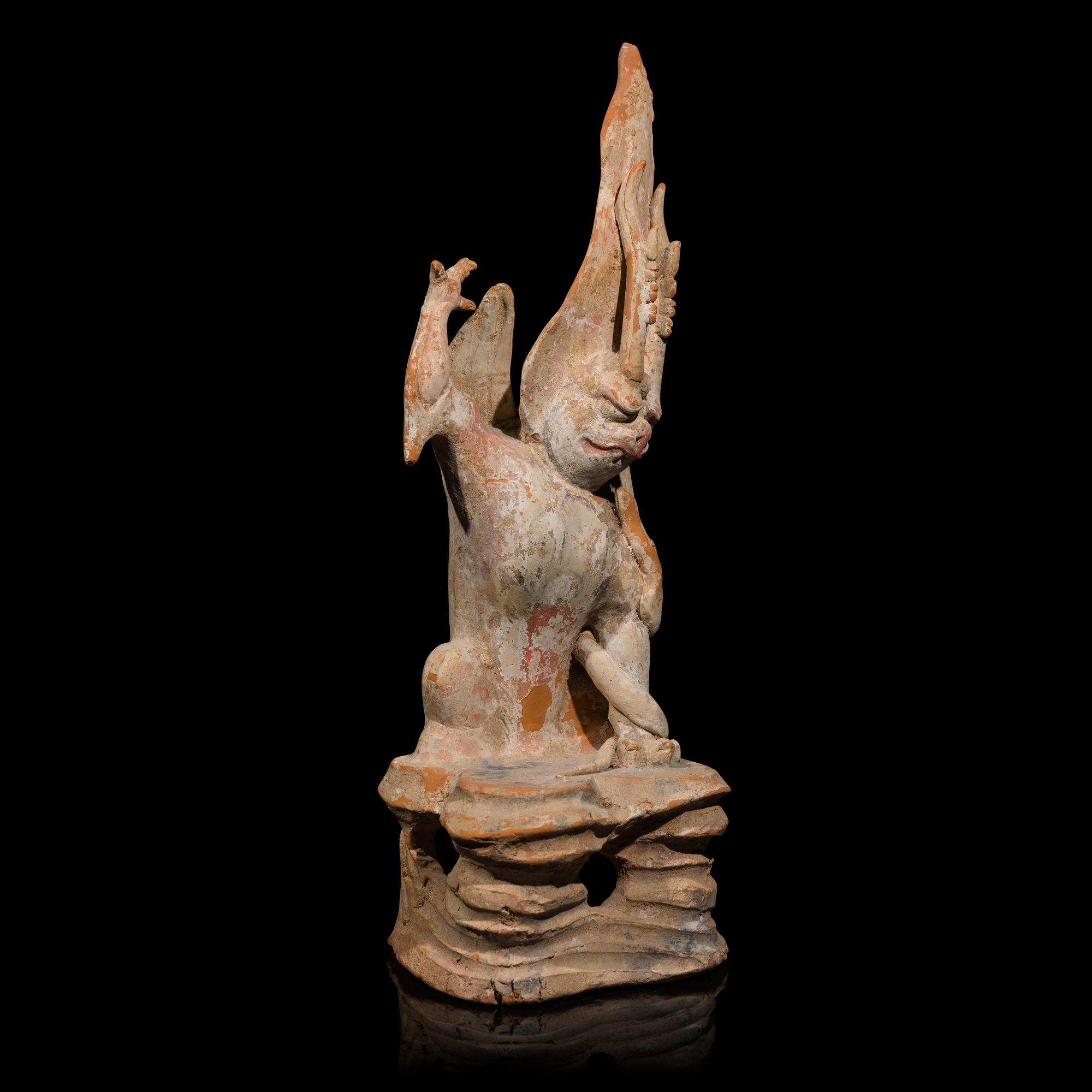 A Chinese Painted Pottery Figure of an Earth Spirit, Tang Dynasty 唐 彩陶鎮墓獸