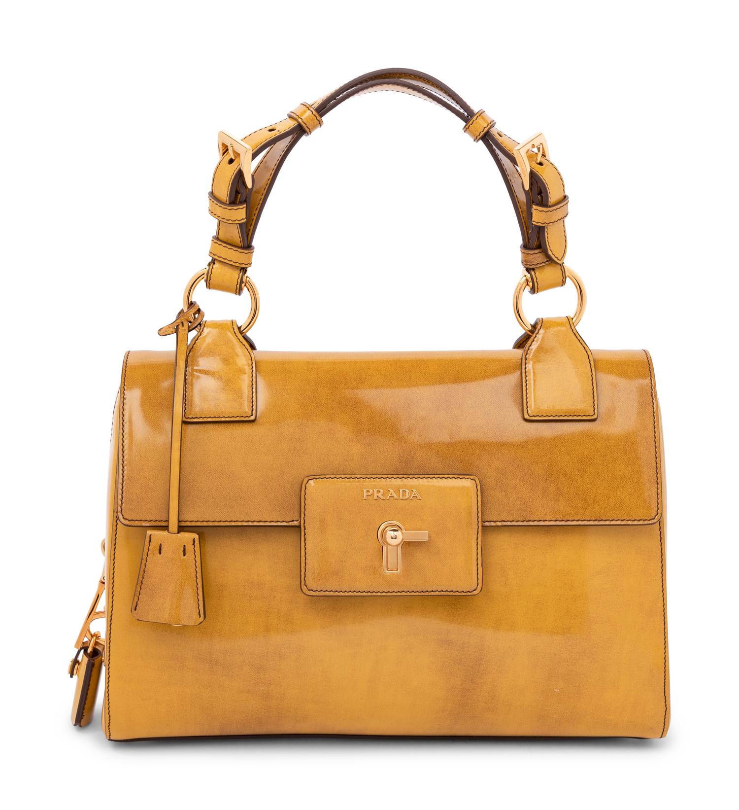 Prada Yellow Patent Leather Flap Bag, 2000s