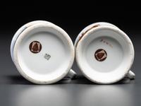 Two Porcelain Occupational Shaving Mugs with Horse-Drawn Delivery Wagons