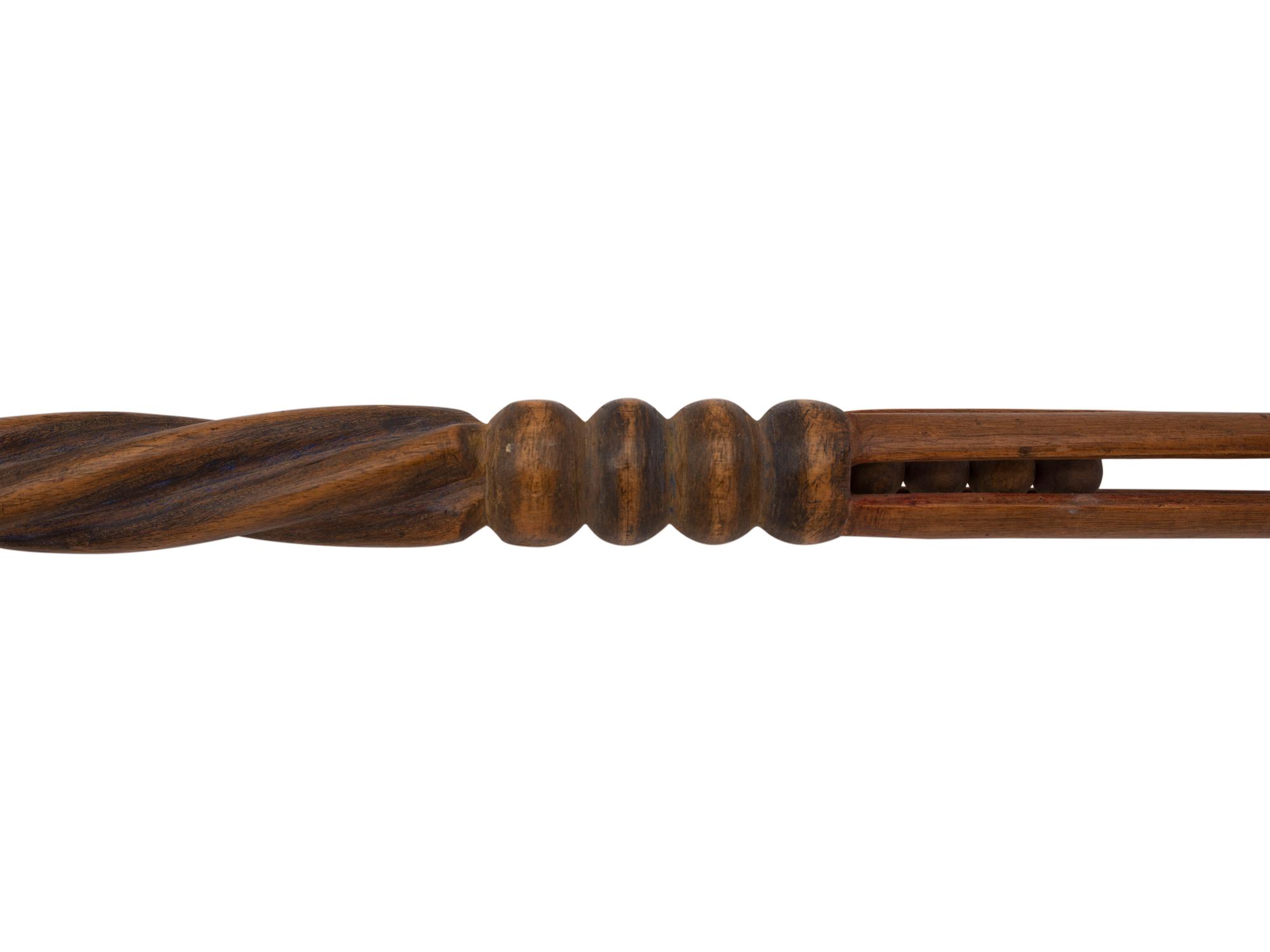 Western Great Lakes Polychrome Wood Staff, with Puzzle Stem