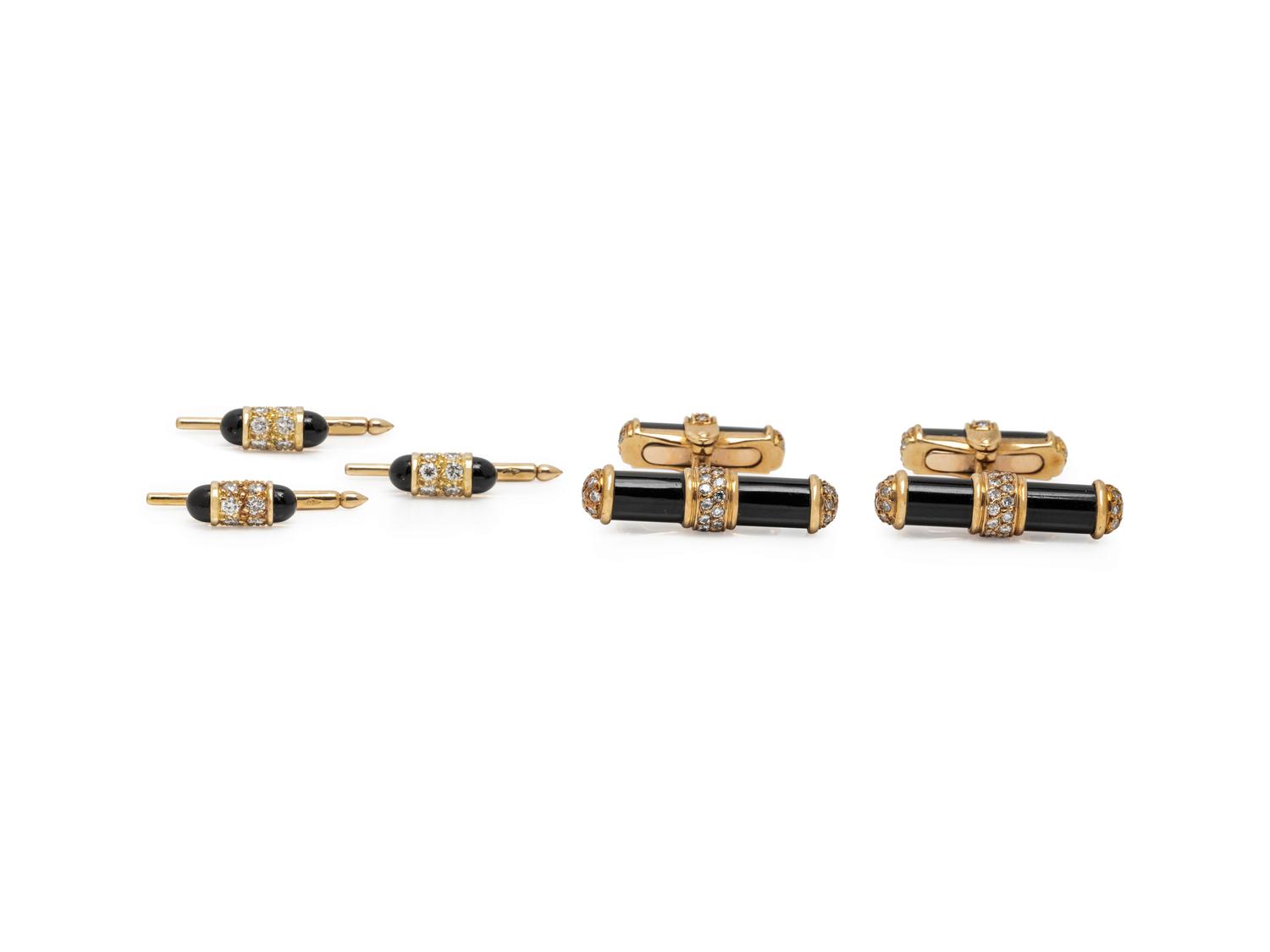 VAN CLEEF & ARPELS, YELLOW GOLD, DIAMOND AND ENAMEL DRESS SET