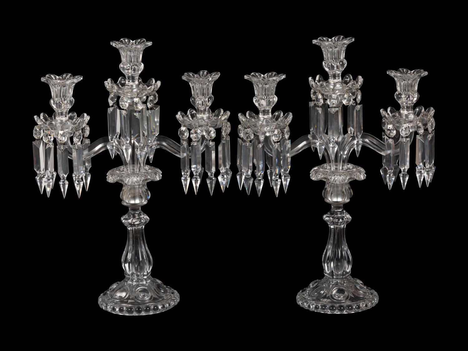 A Pair of Baccarat Molded Glass Candelabra