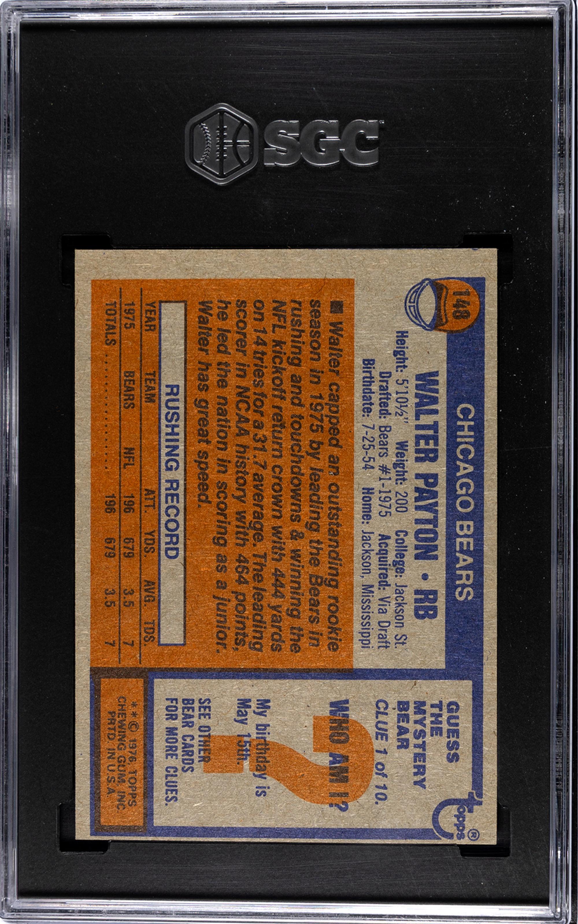 A 1976 Topps Walter Payton Rookie Football Card No. 148 (SGC 5 EX)