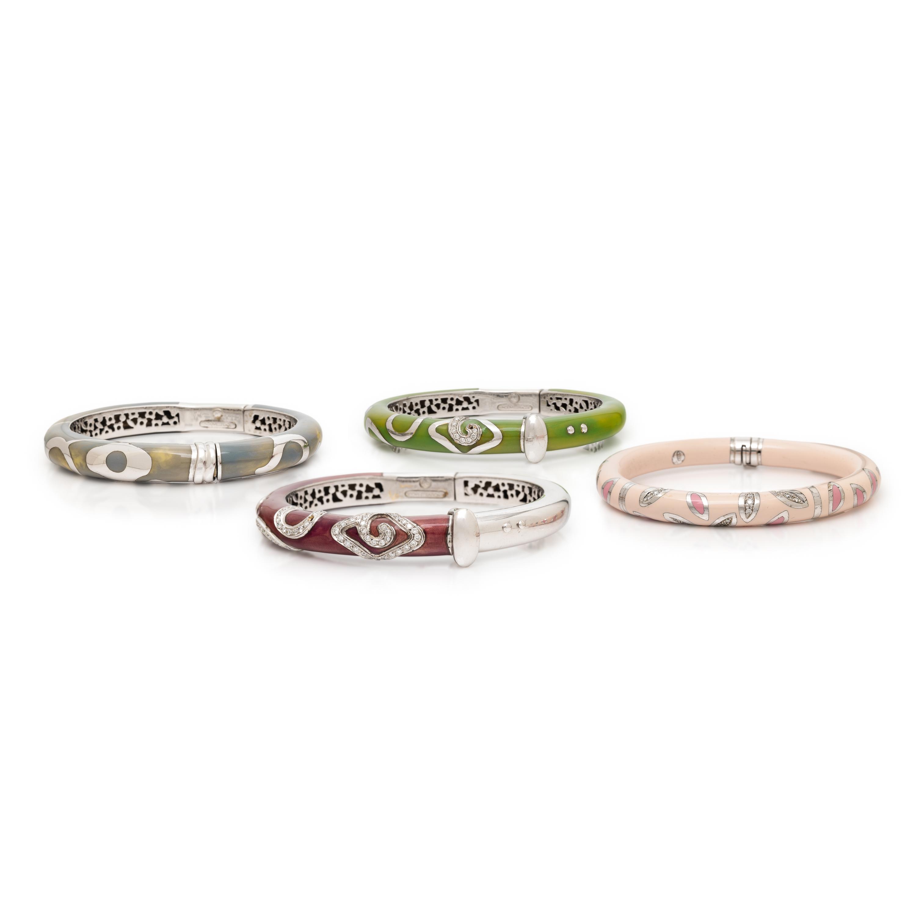 La Nouvelle Bague, Collection of Four Enamel and Diamond Bangles