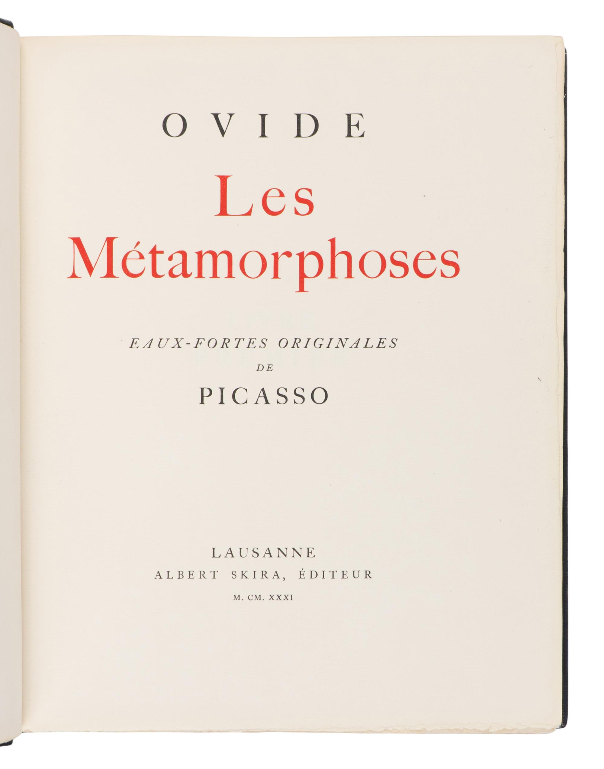[ARTIST BOOK]. -- [PICASSO, Pablo (1881-1973), illustrator]. OVID (43 BCE-17 CE). Les Metamorphoses. Lausanne: Albert Skira Editeur, 1931.