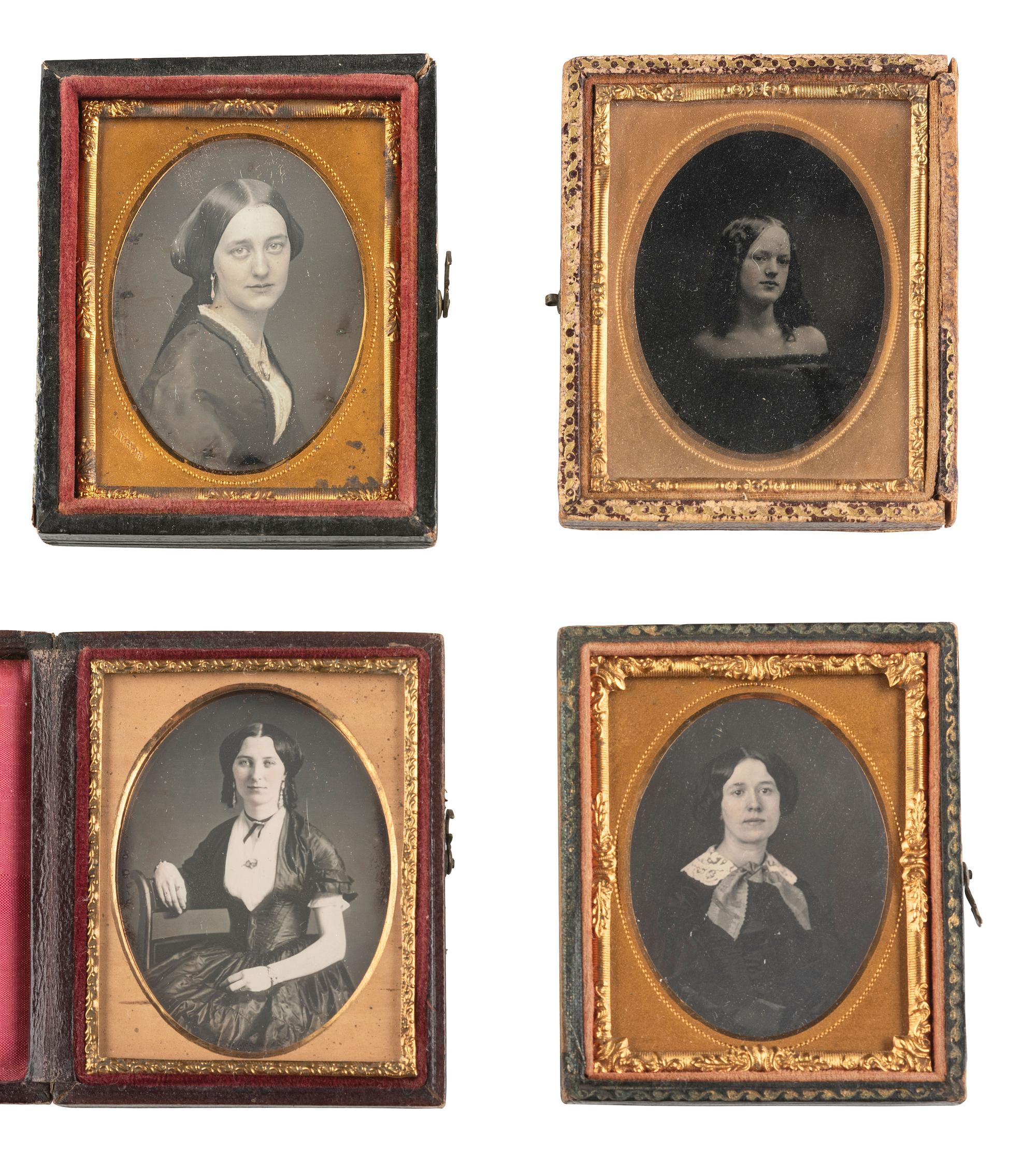 [EARLY PHOTOGRAPHY]. 13 daguerreotypes and one ambrotype of lovely young ladies.