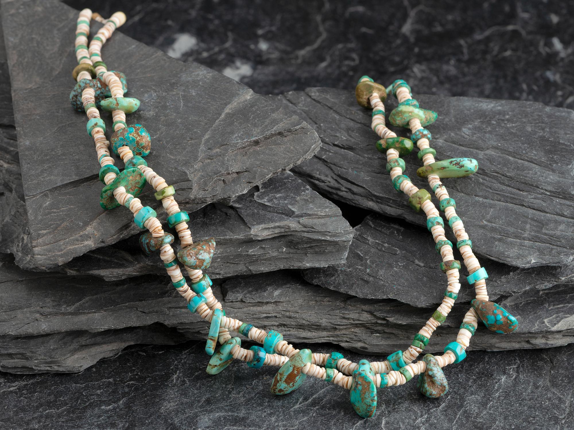 Pueblo Double-strand Turquoise Tab Necklace
