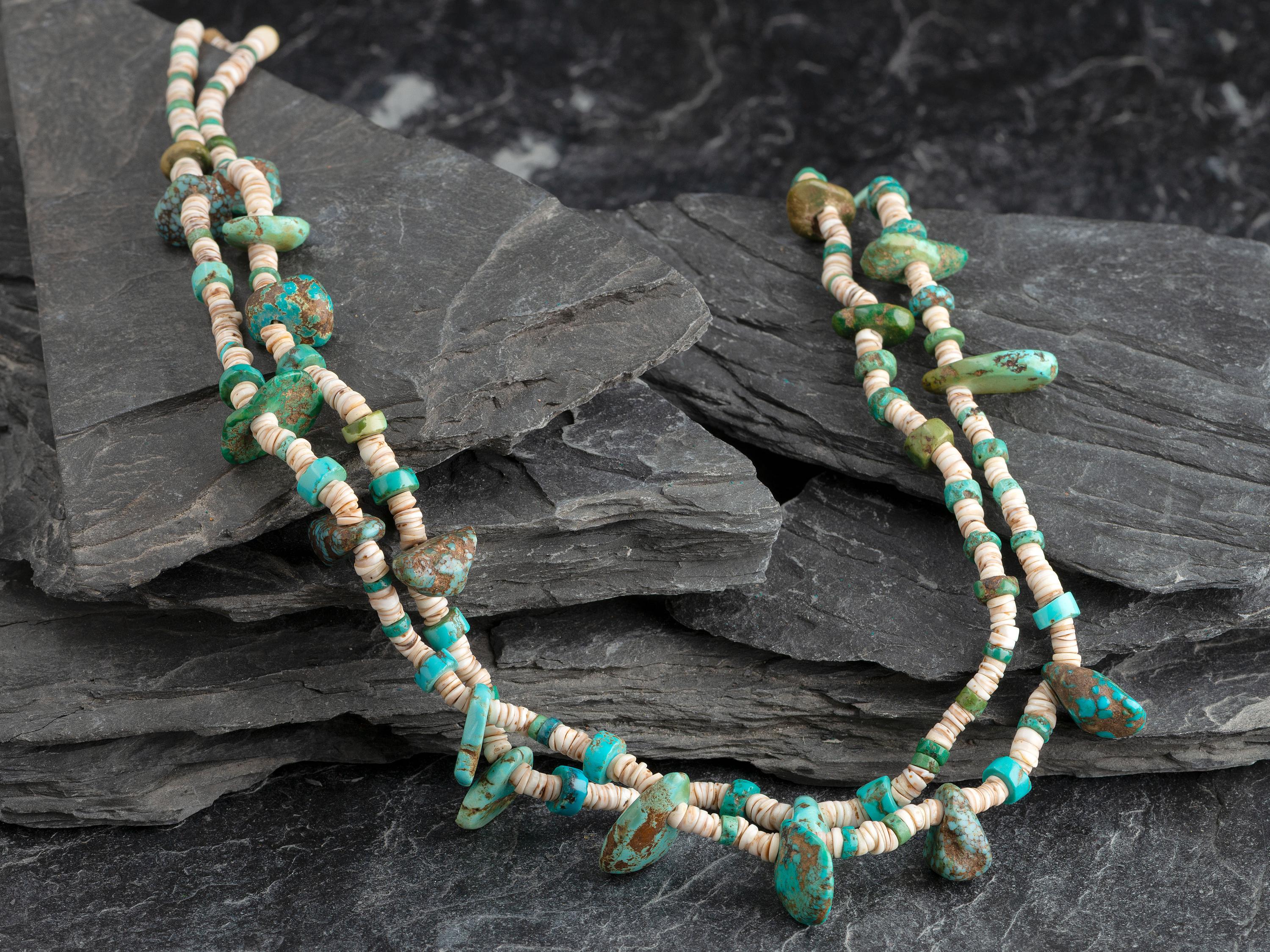 Pueblo Double-strand Turquoise Tab Necklace
