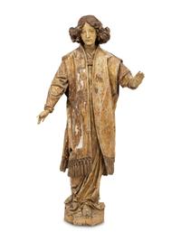 A Continental Carved Polychrome and Gilt Wood Figure