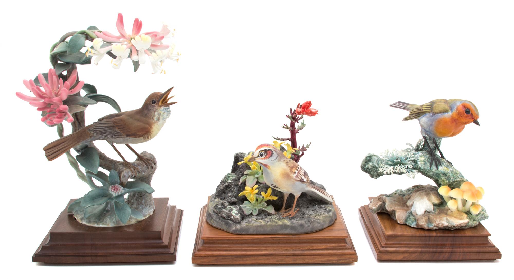 Three Royal Worcester Porcelain Bird Figures Height of tallest 10 inches. — 20TH CENTURY