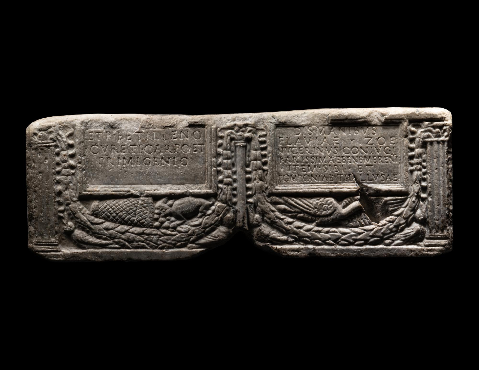 A Roman Marble Double Cinerary Urn of Flavia Zoe and her Family