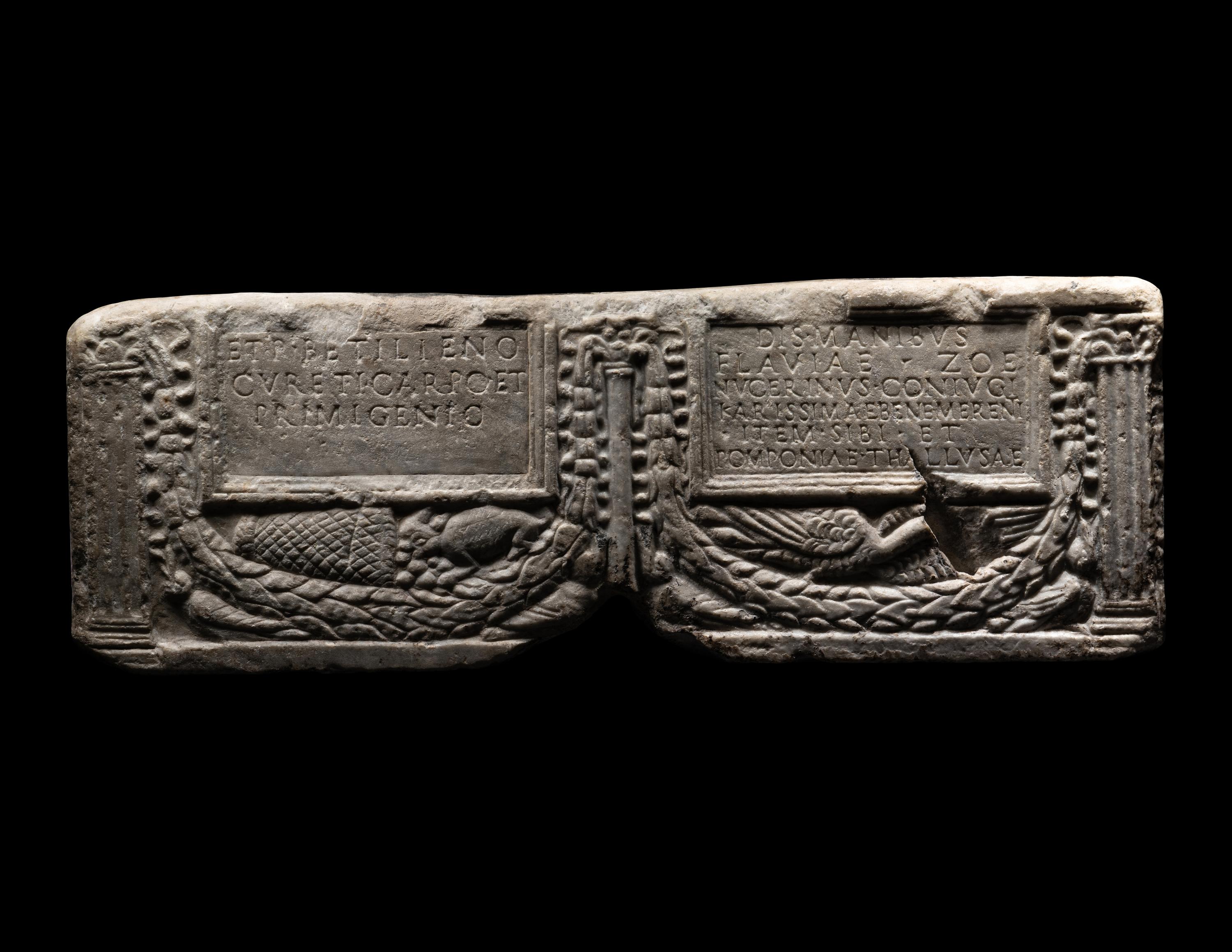 A Roman Marble Double Cinerary Urn of Flavia Zoe and her Family