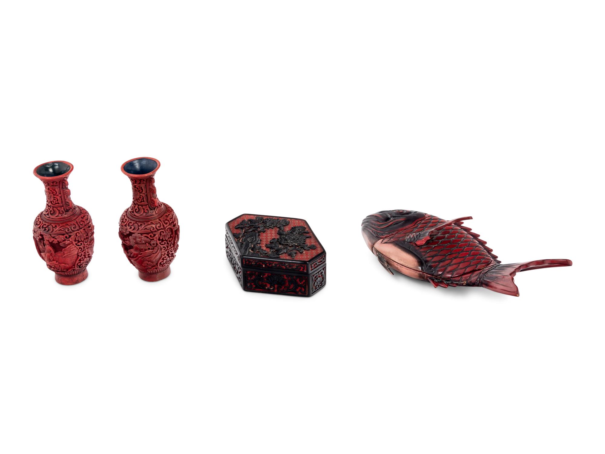 Four Chinese Carved Red Lacquer Articles
