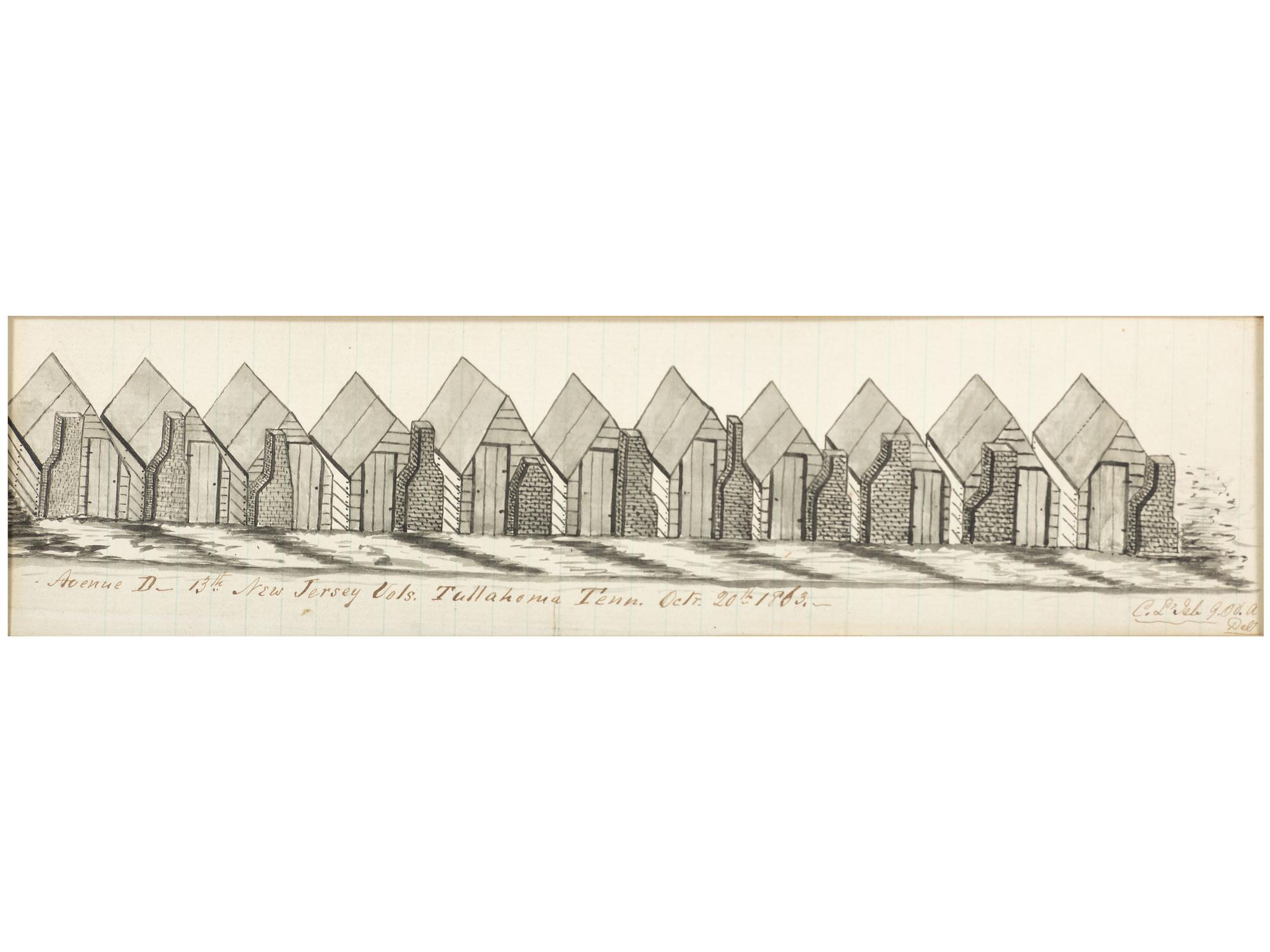 [CIVIL WAR]. Avenue D - 13th New Jersey Vols. Tullahoma Tenn. Oct. 20th 1863. Civil War sketch by Corporal Charles Lelsle, 9th Ohio Light Artillery.
