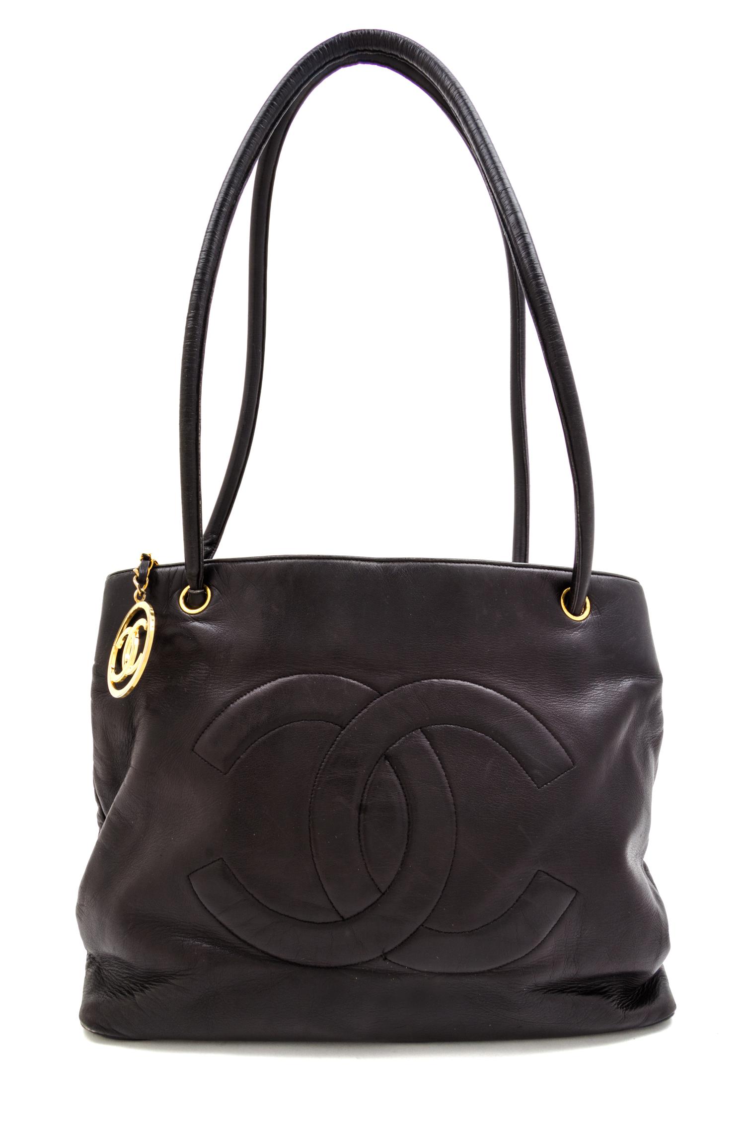A Chanel Black Leather Tote Bag, 14" x 11" x 4.5".