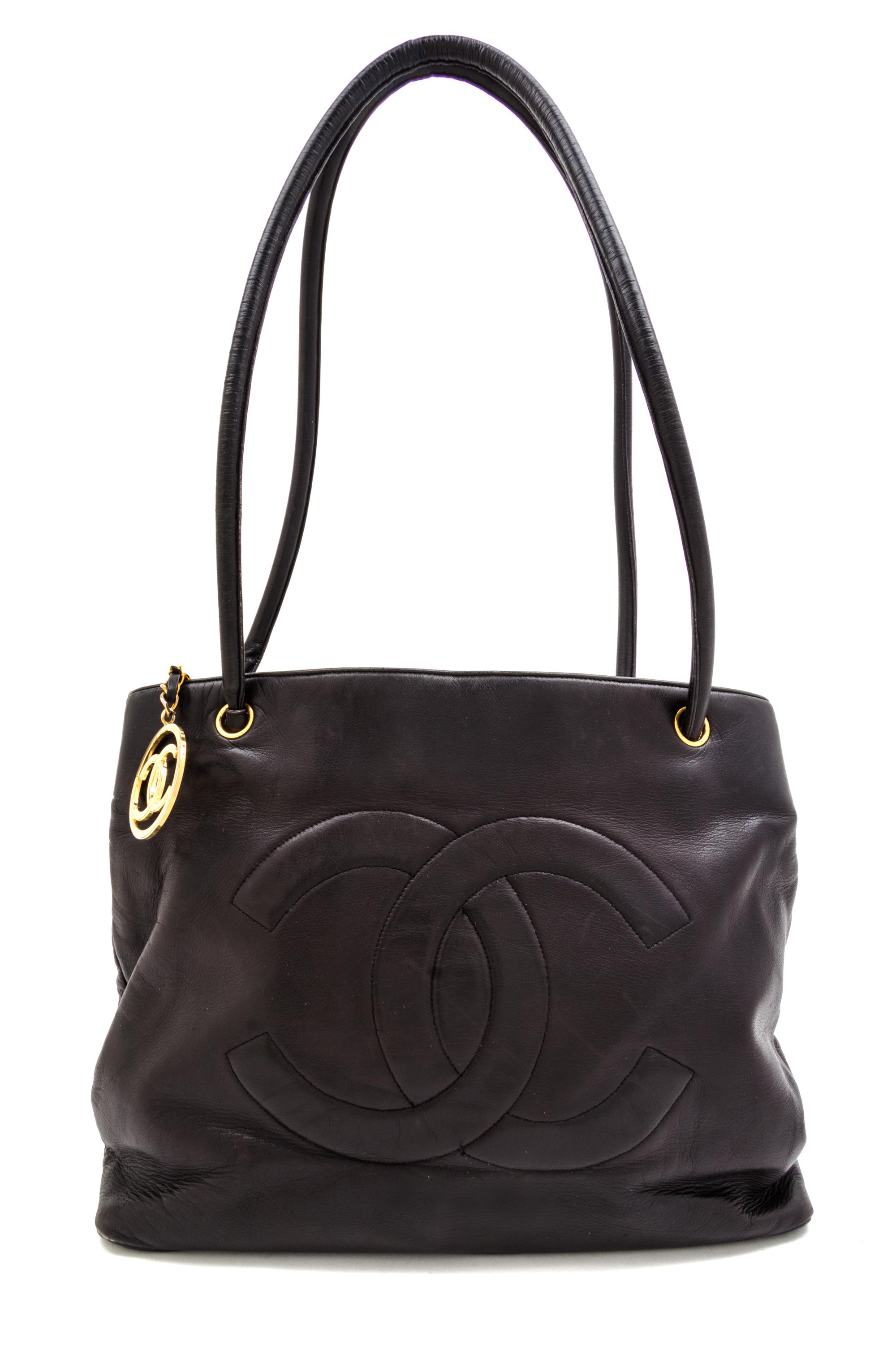 A Chanel Black Leather Tote Bag, 14" x 11" x 4.5".