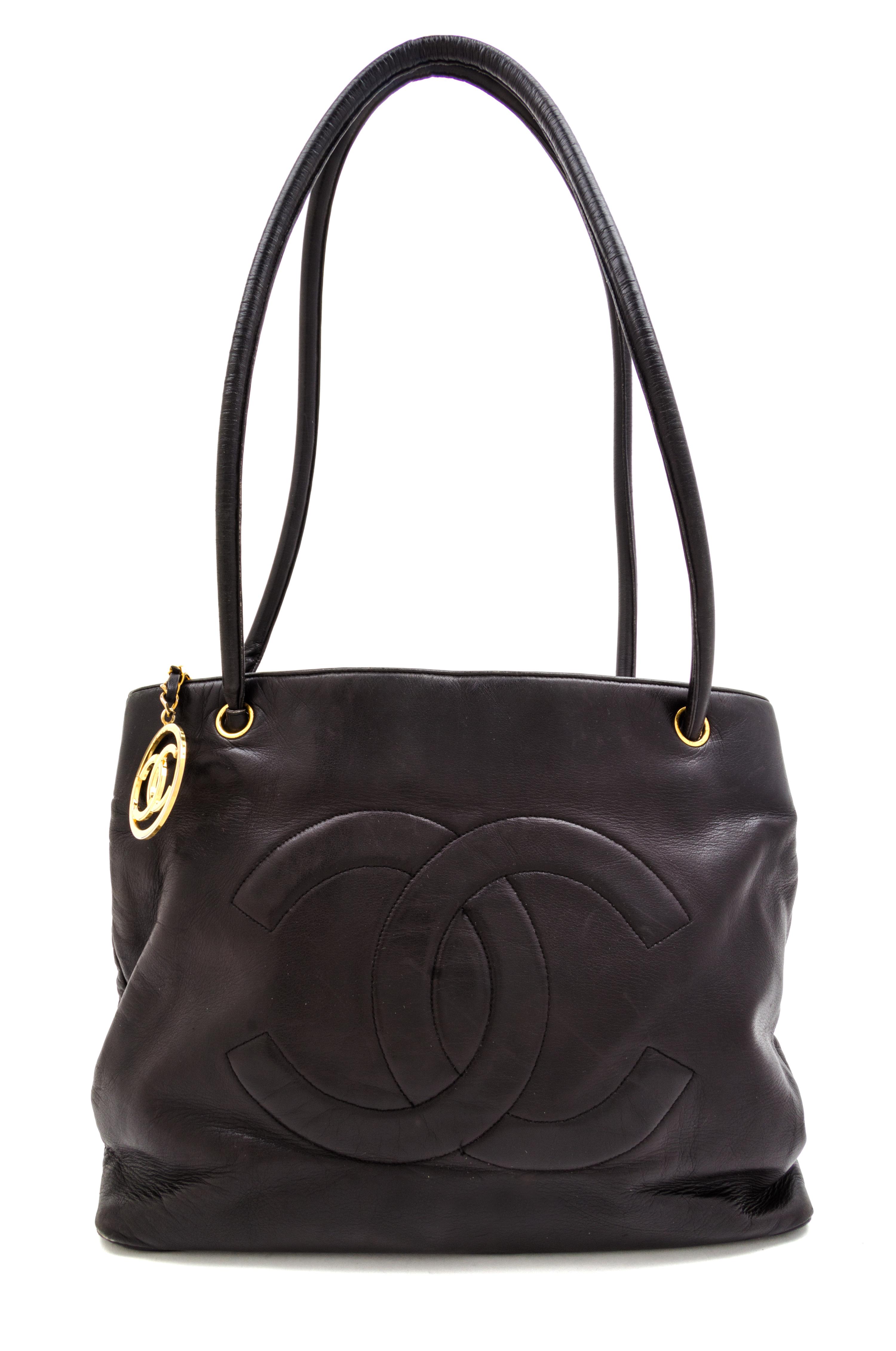 A Chanel Black Leather Tote Bag, 14" x 11" x 4.5".