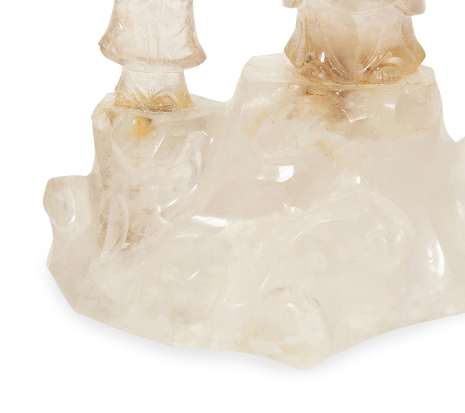 A Chinese Carved Rock Crystal Figure of Guanyin and Attendant