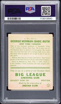 A 1933 Goudey Babe Ruth Baseball Card No. 181 (PSA 2.5 GOOD+)