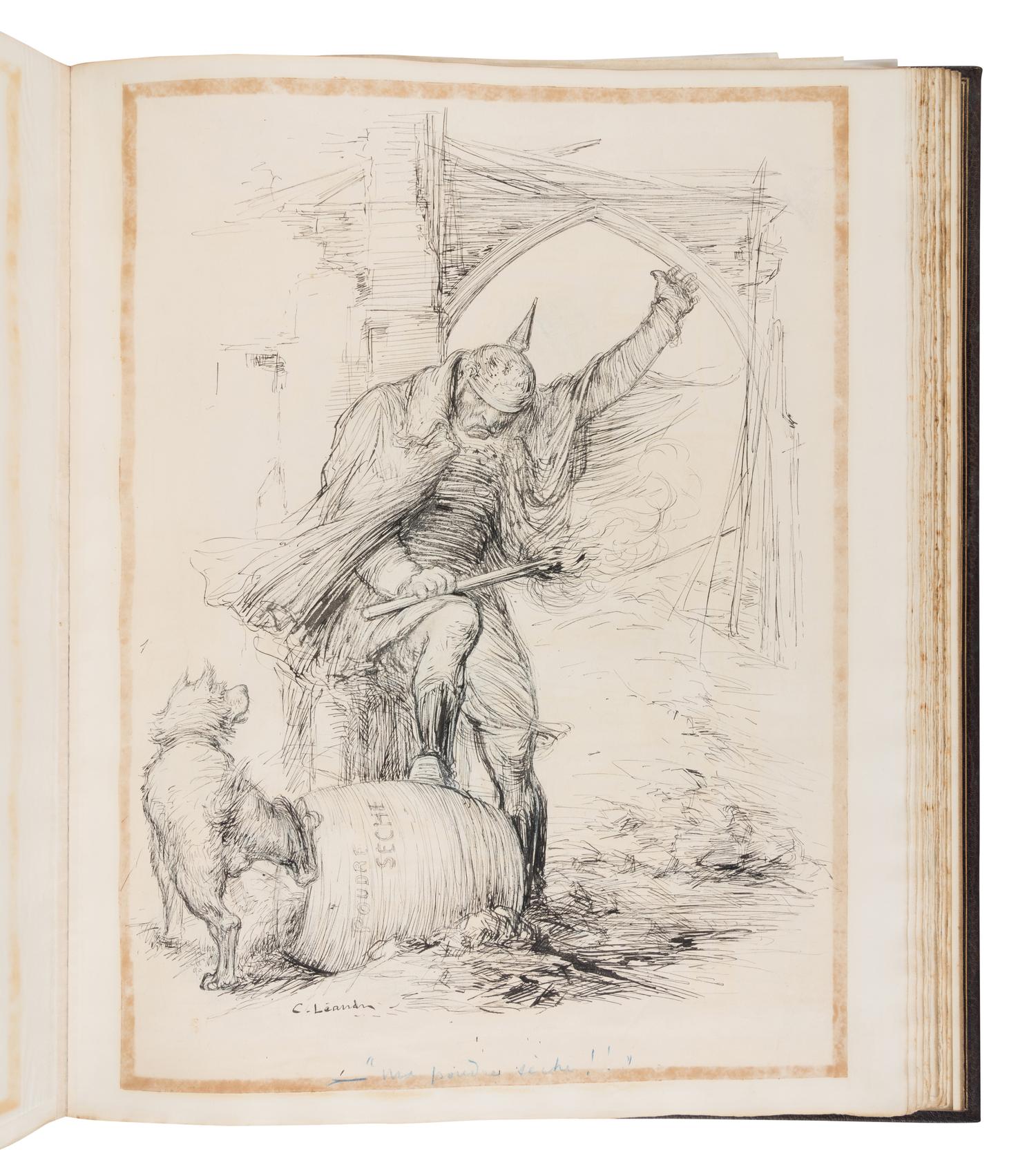 [ILLUSTRATION ART]. A finely bound album of 65 original WWI-era French illustrations in: La Grande Guerre par les artistes. Paris, ca 1915.