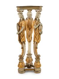 A Painted and Parcel Gilt Figural Pedestal