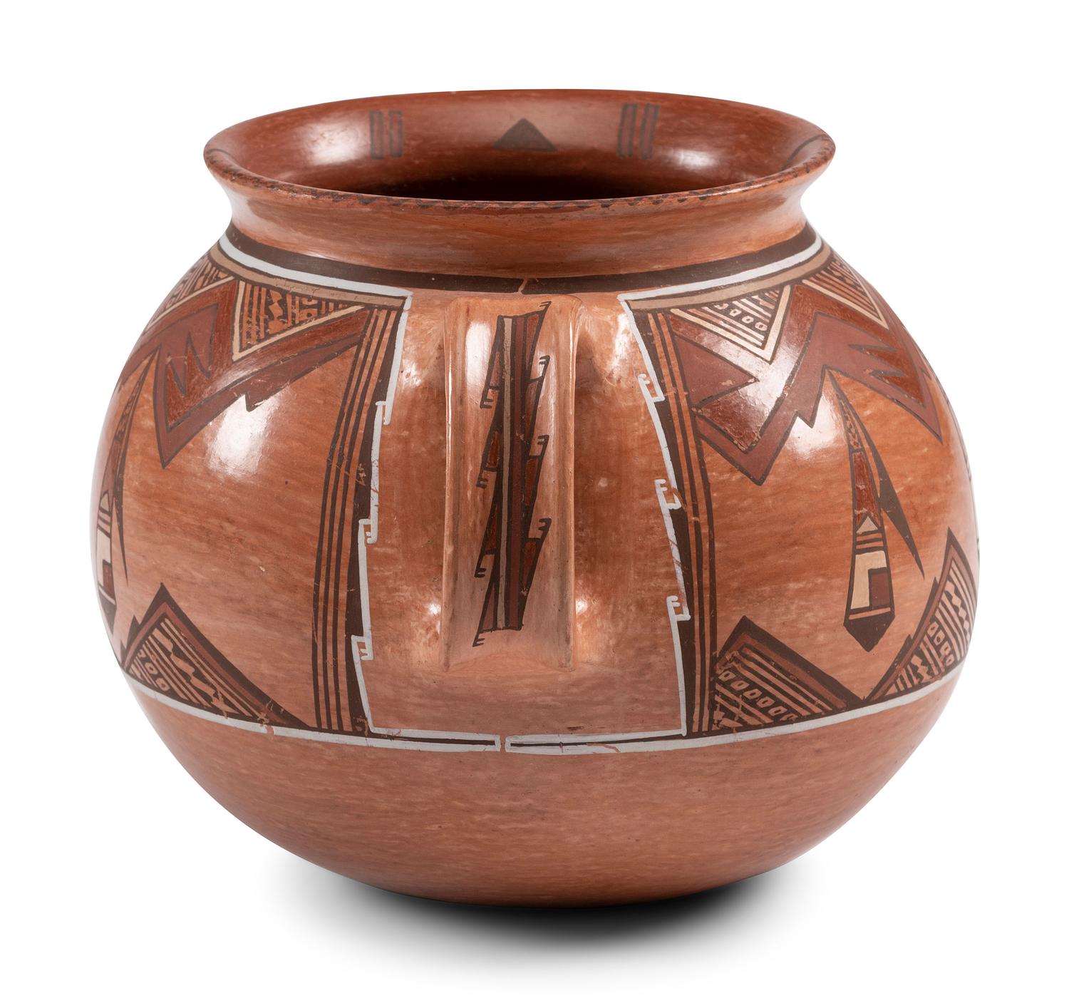 Handled Pottery Mug, with Abstract Feather Design