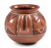 Handled Pottery Mug, with Abstract Feather Design