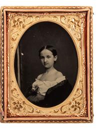 [EARLY PHOTOGRAPHY]. Quarter plate ambrotype of a young girl wearing an off-the-shoulder blouse.