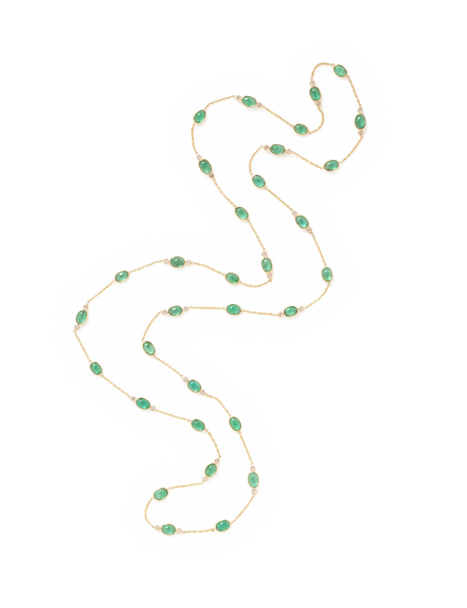 YELLOW GOLD, EMERALD AND DIAMOND NECKLACE