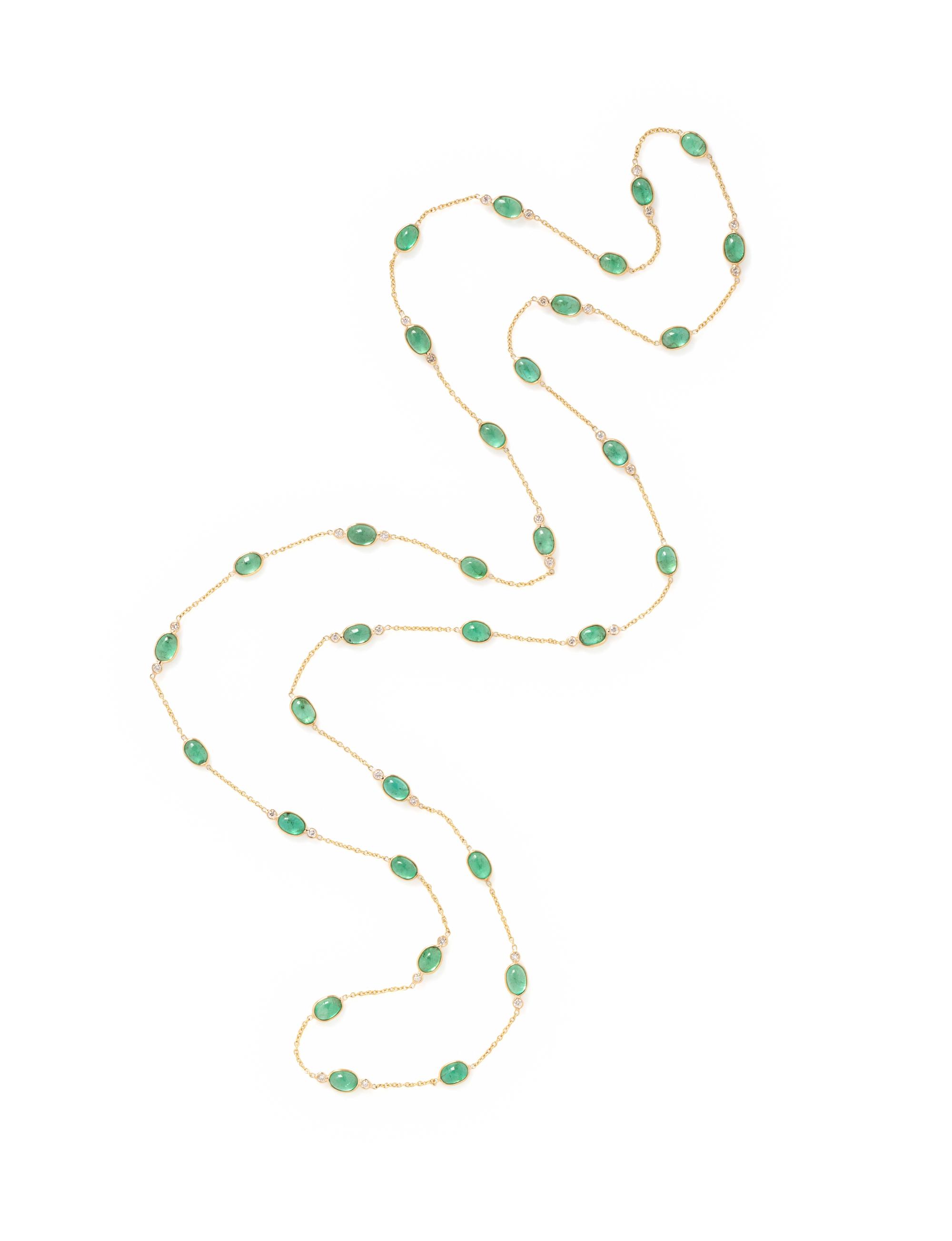 YELLOW GOLD, EMERALD AND DIAMOND NECKLACE
