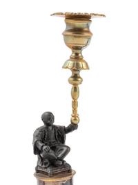 A Set of Four Gilt Metal and 'Blue John' Figural Candlesticks
