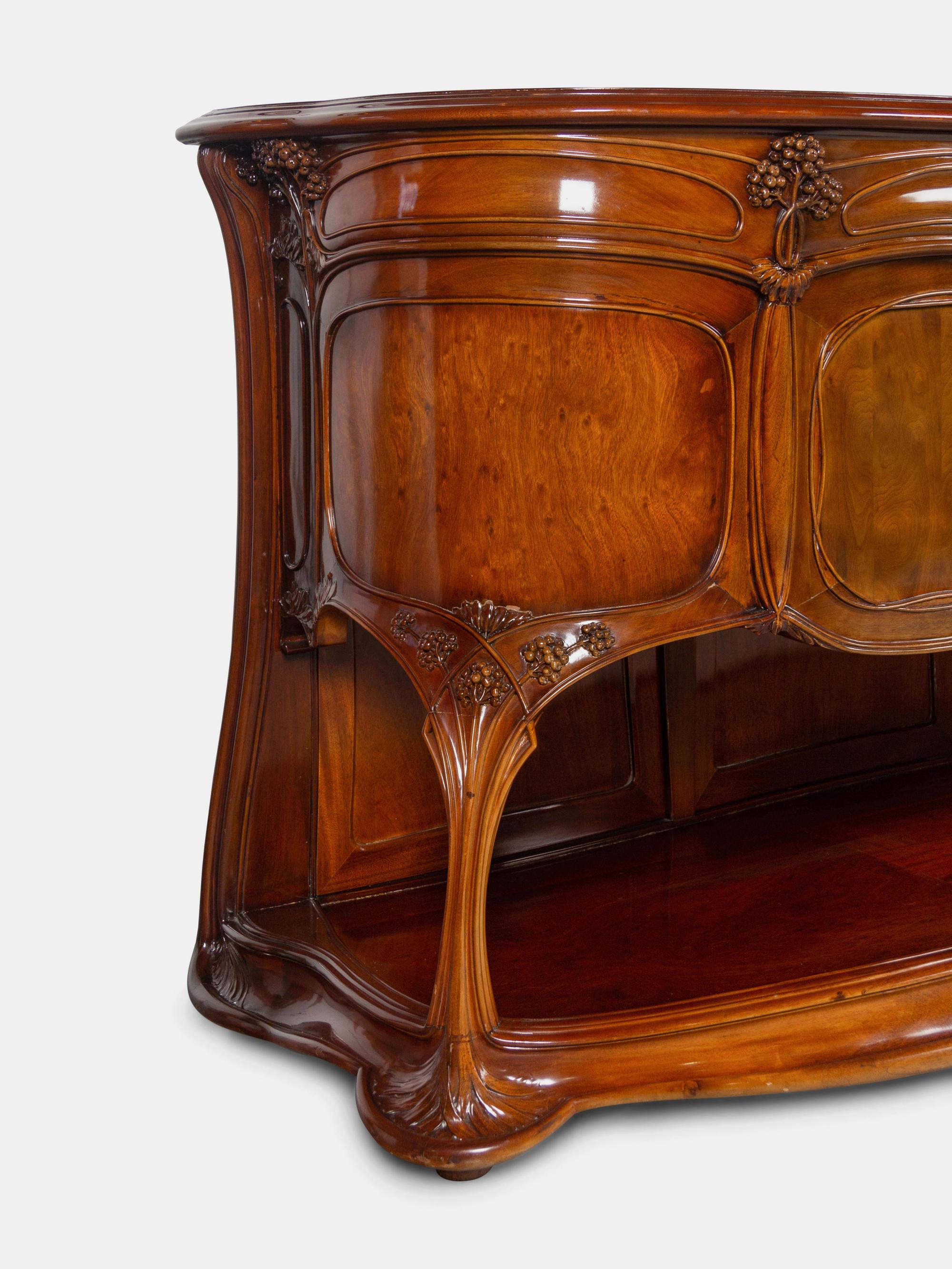 Art Nouveau Carved Bar Suite comprising a bar and a liquor cabinet