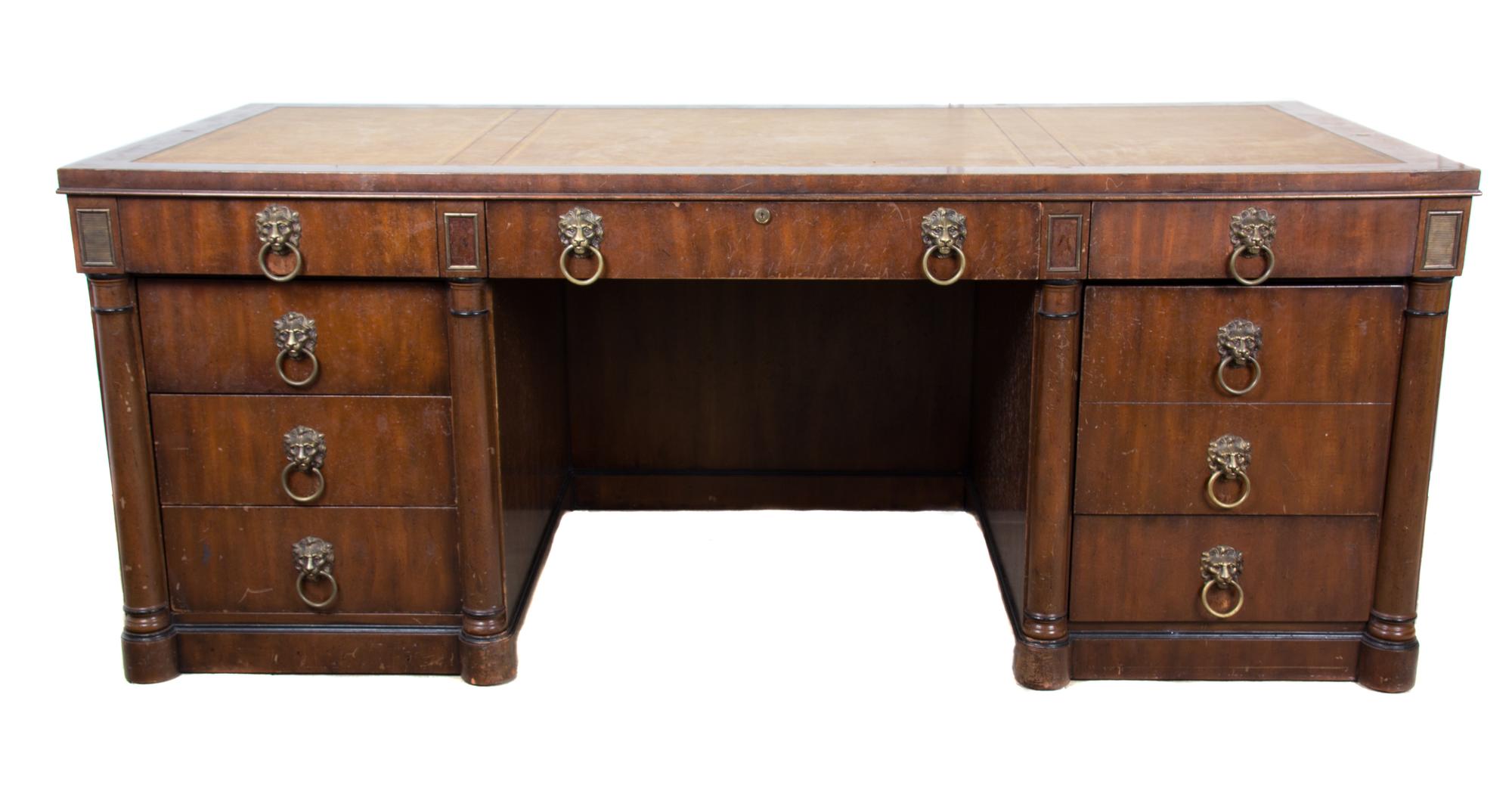 A Georgian Style Mahogany Desk Height 30 1/2 x width 76 x depth 36 inches. — BY KITTINGER