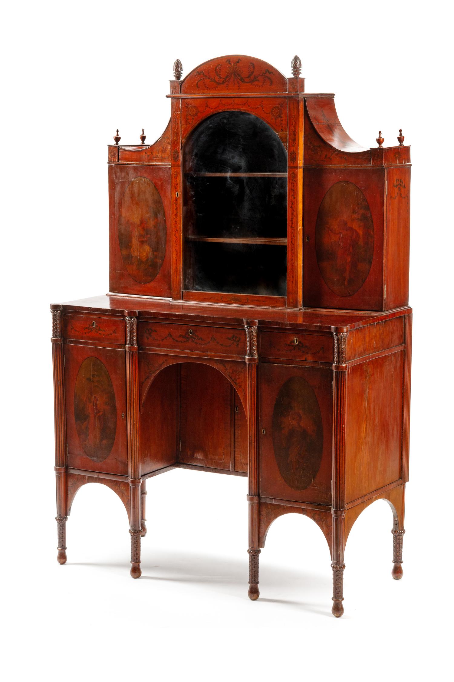 An Edwardian Painted Satinwood Vitrine Cabinet
