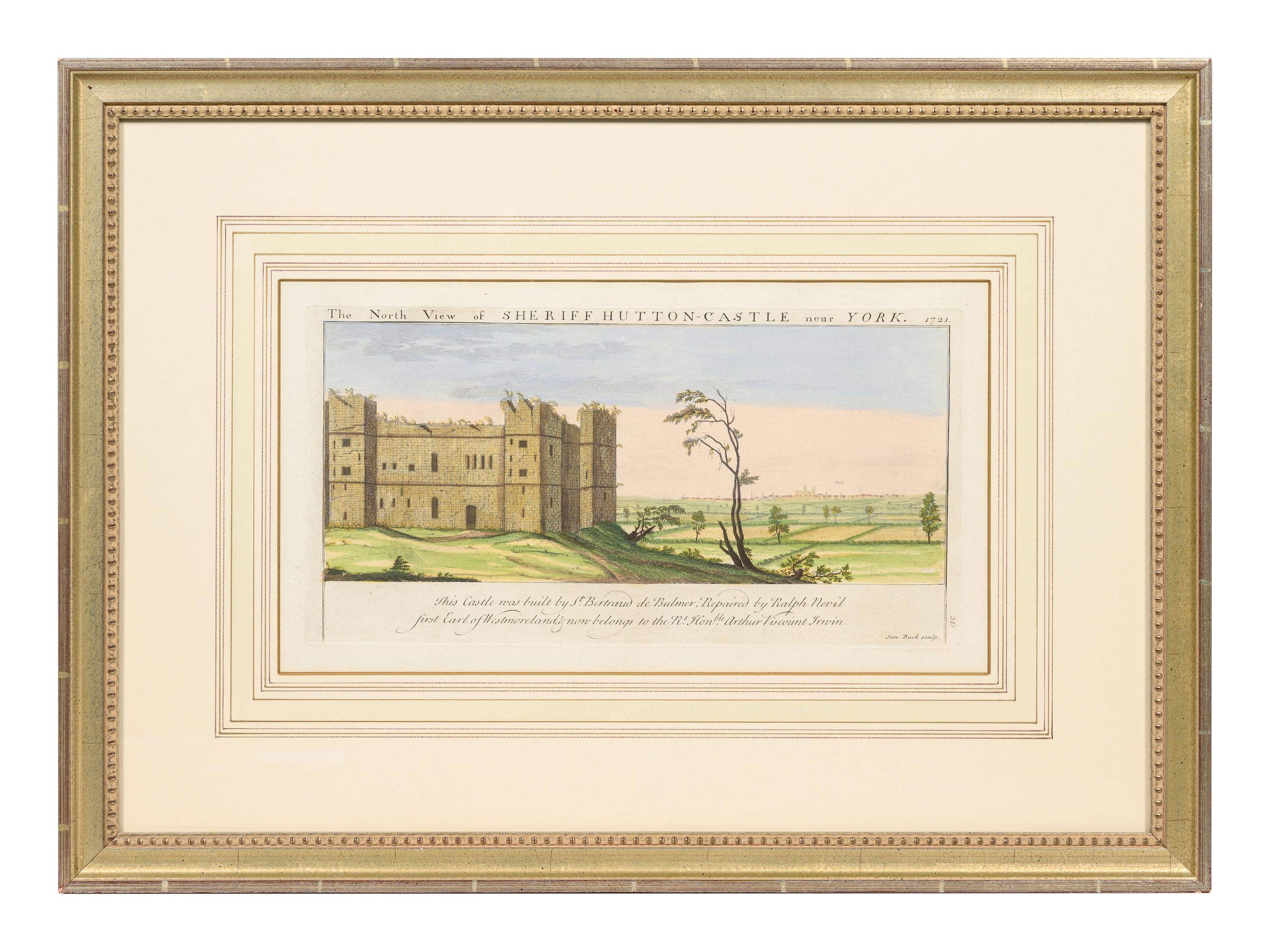 A Set of Eight English Architectural Engravings with Hand-Coloring