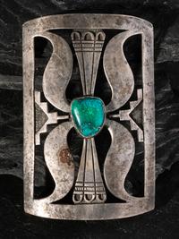 Silver Overlay Ketoh Concha, with Turquoise Cabochon