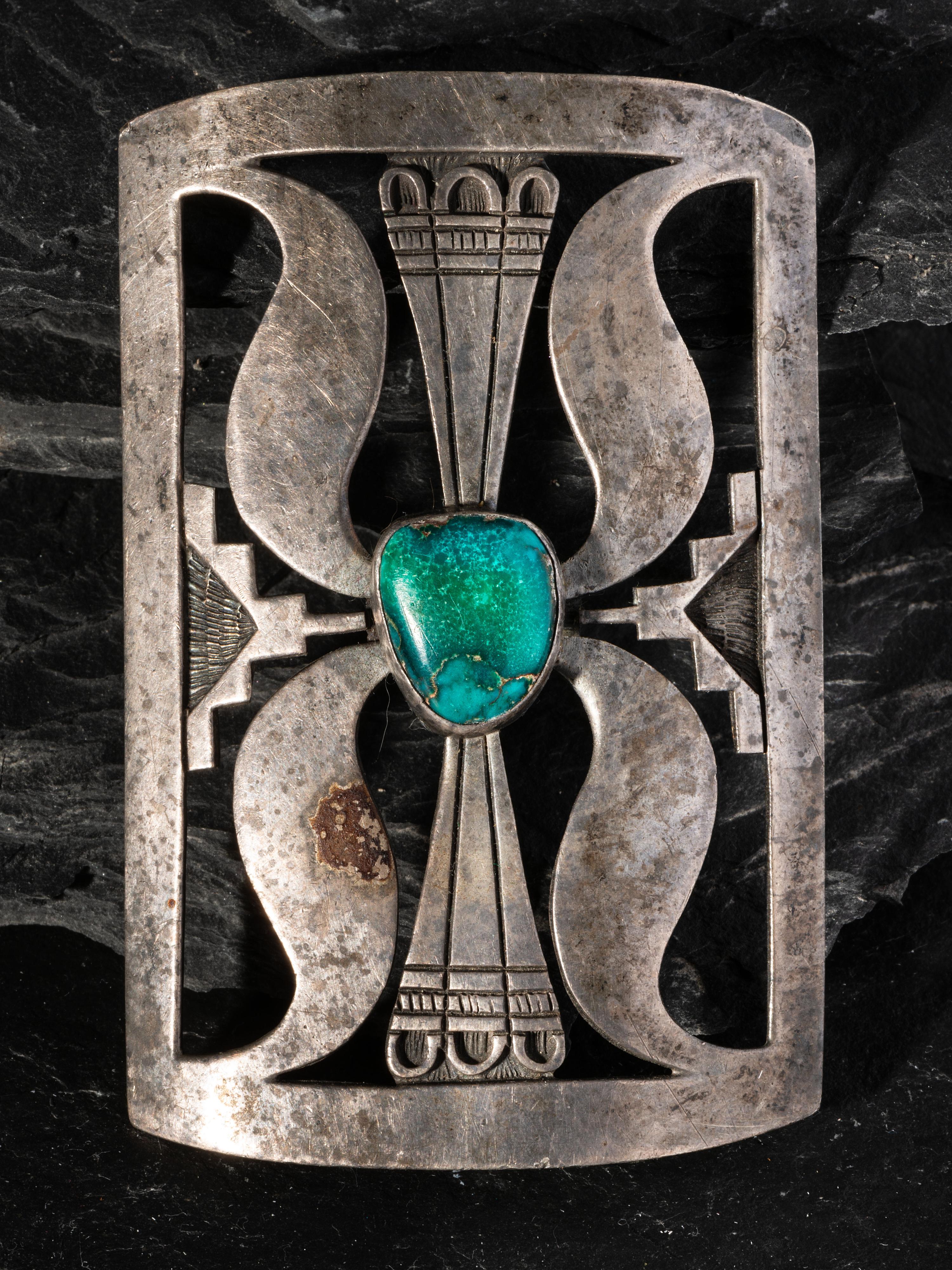 Silver Overlay Ketoh Concha, with Turquoise Cabochon