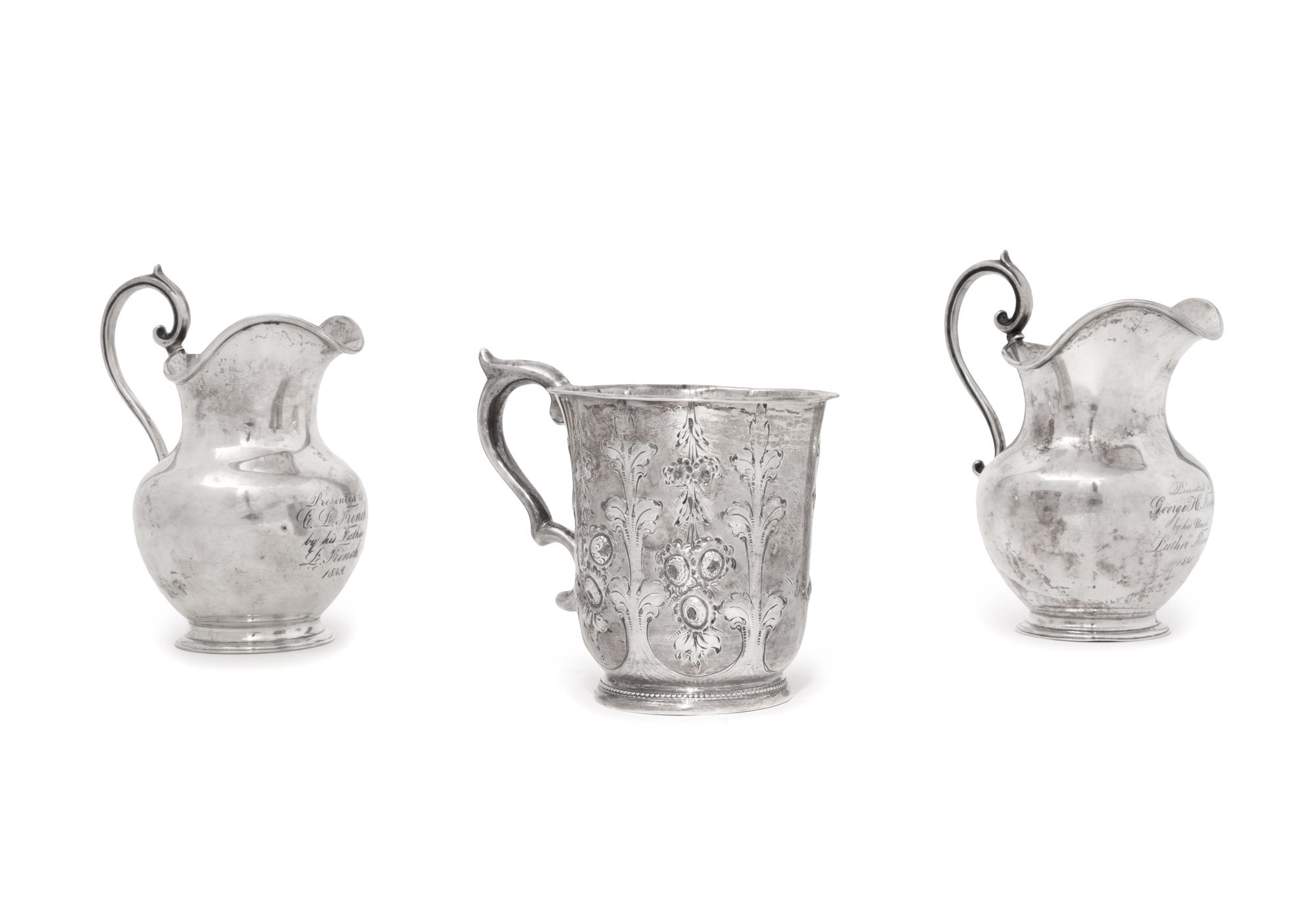A Group of Three American Coin Silver Presentation Table Articles