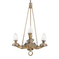 A Neoclassical Gilt Bronze Four-Light Chandelier with Frosted Glass Shades