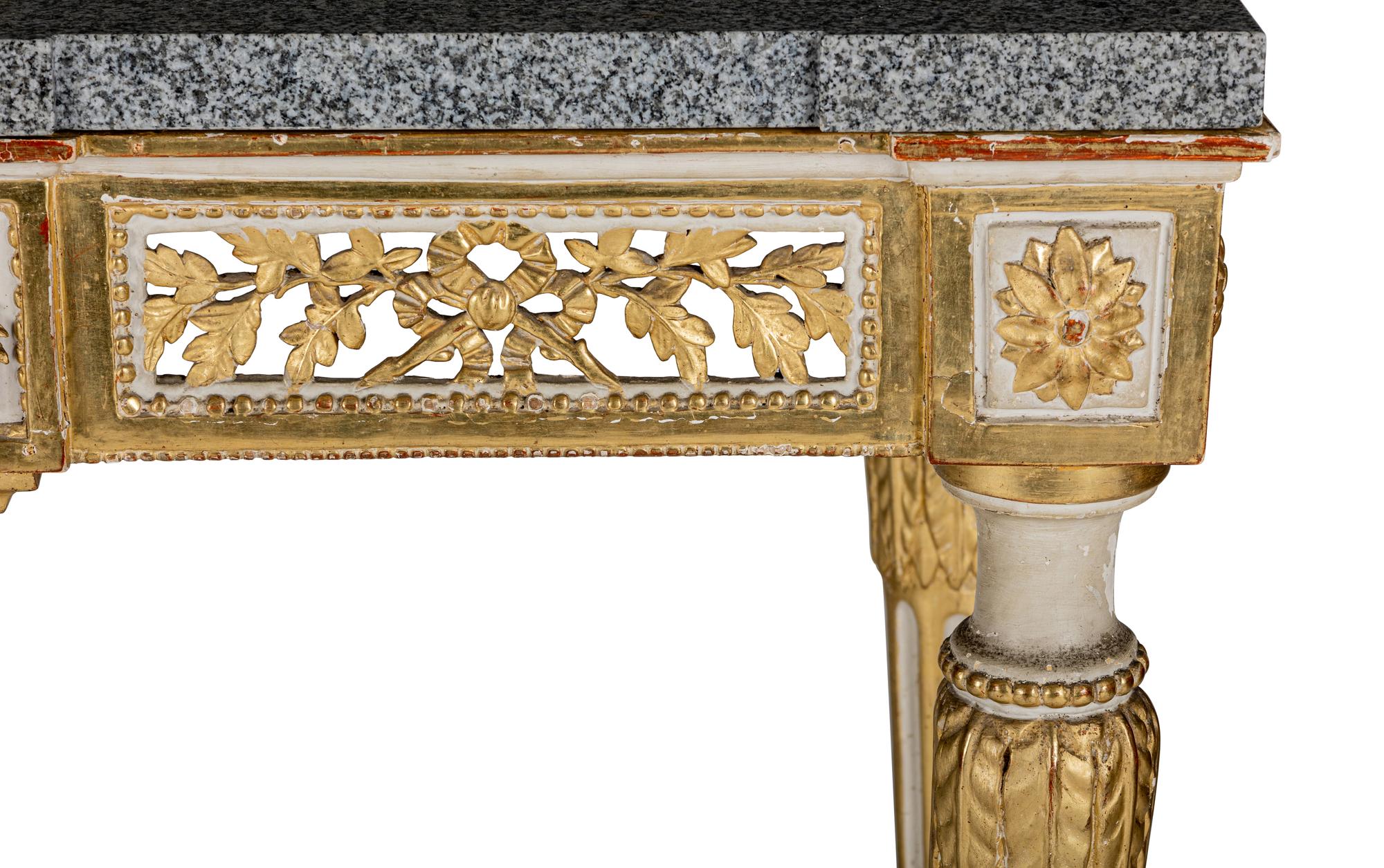 A Pair of North European Neoclassical Gilt and Cream-Painted Console Tables