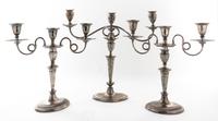 A Pair of English Silver-plate Three-Light Candelabra, 19TH/20TH CENTURY, with an associated candelabrum