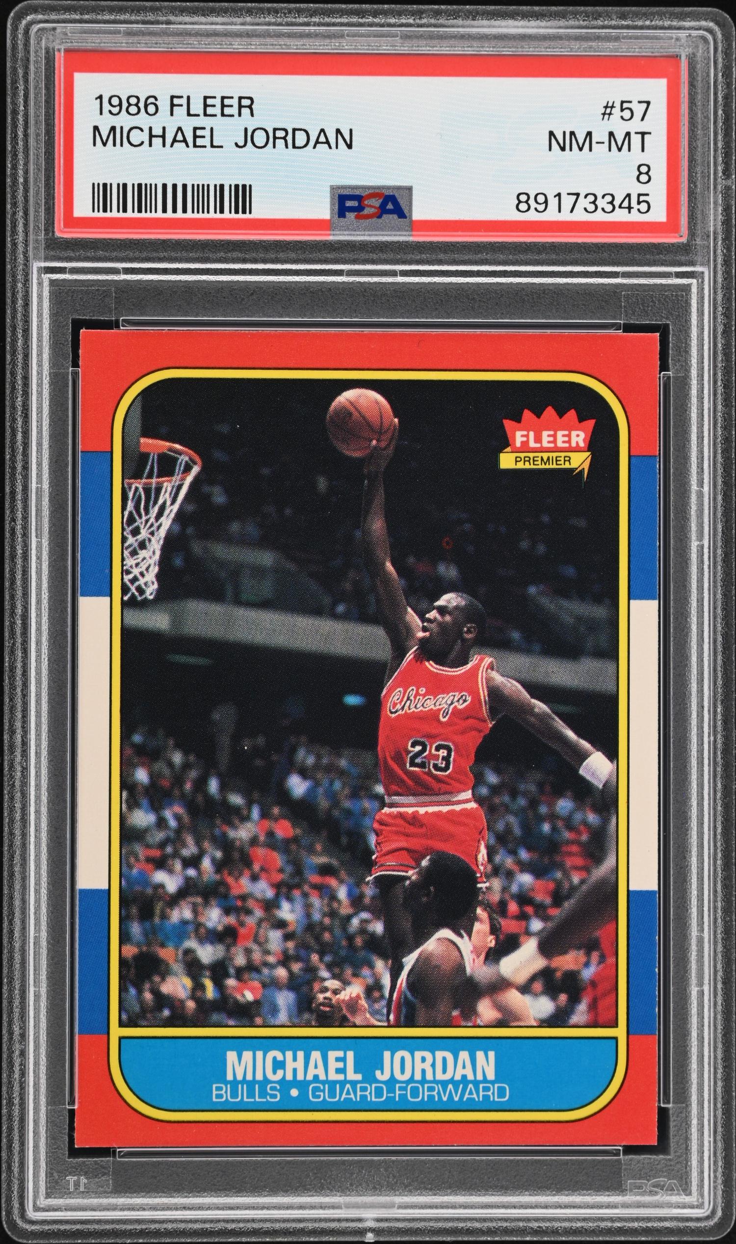 A 1986-87 Fleer Michael Jordan Rookie Basketball Card No. 57 (PSA 8 NM-MT)