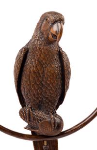 A Black Forest Carved Parrot on Ring Perch Ornament