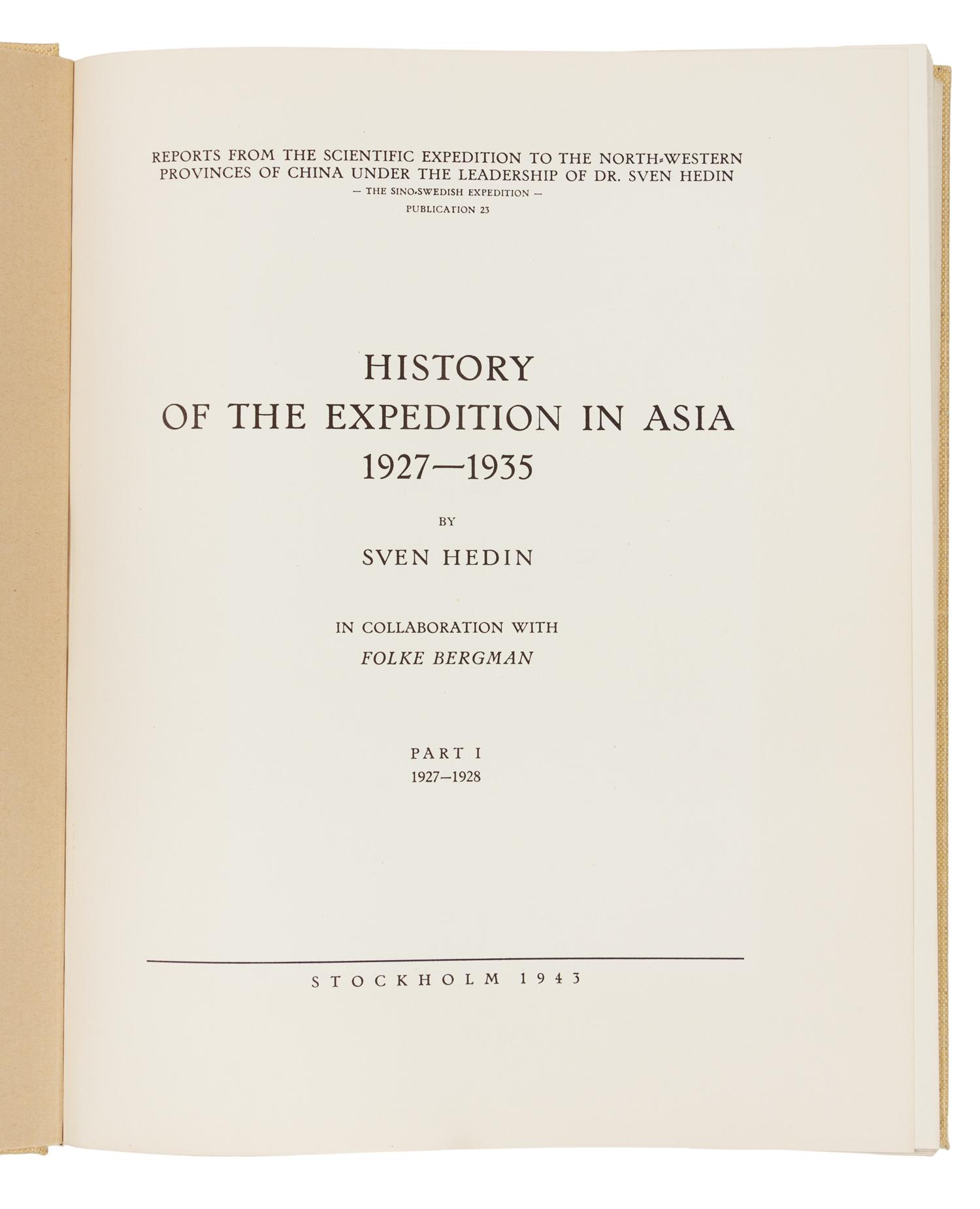 HEDIN, Sven (1865-1952). History of the Expedition in Asia 1927-1935. Stockholm: The Sven Hedin Foundation, 1943-1945. 1ST EDITION.