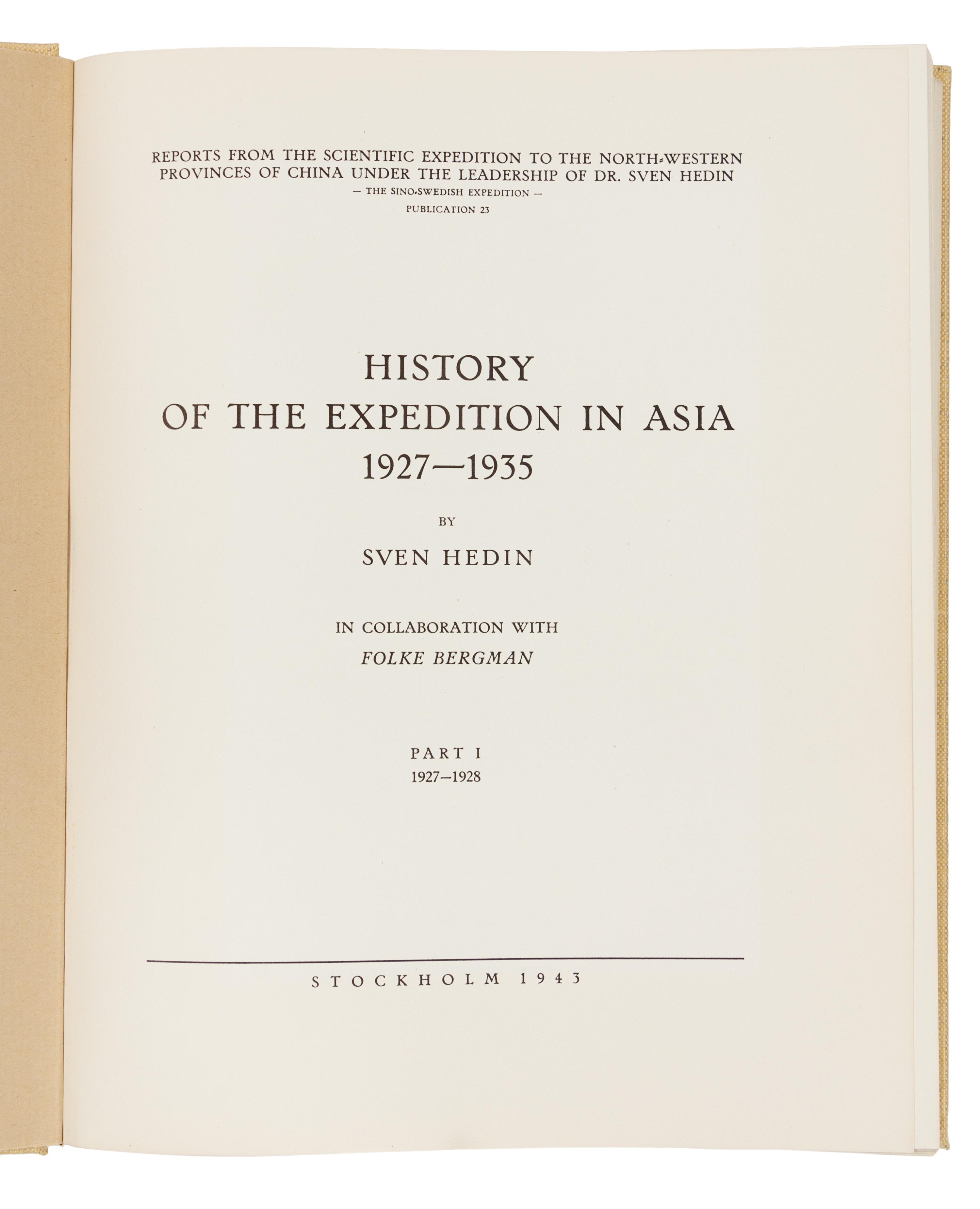 HEDIN, Sven (1865-1952). History of the Expedition in Asia 1927-1935. Stockholm: The Sven Hedin Foundation, 1943-1945. 1ST EDITION.
