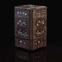 A Chinese mother of pearl-inlaid four-tier lacquer box 黑漆嵌螺钿四层盒 17th/18th century or earlier ??????????